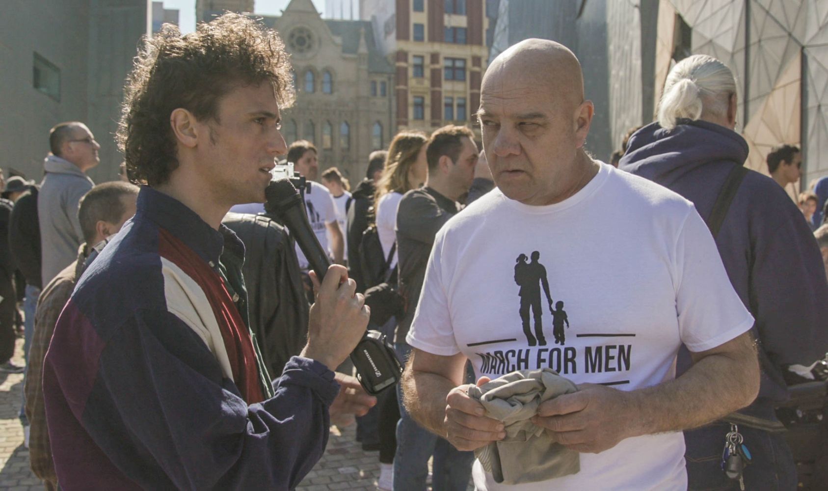 Pictured: Marty Smiley at Melbourne's March for Men.